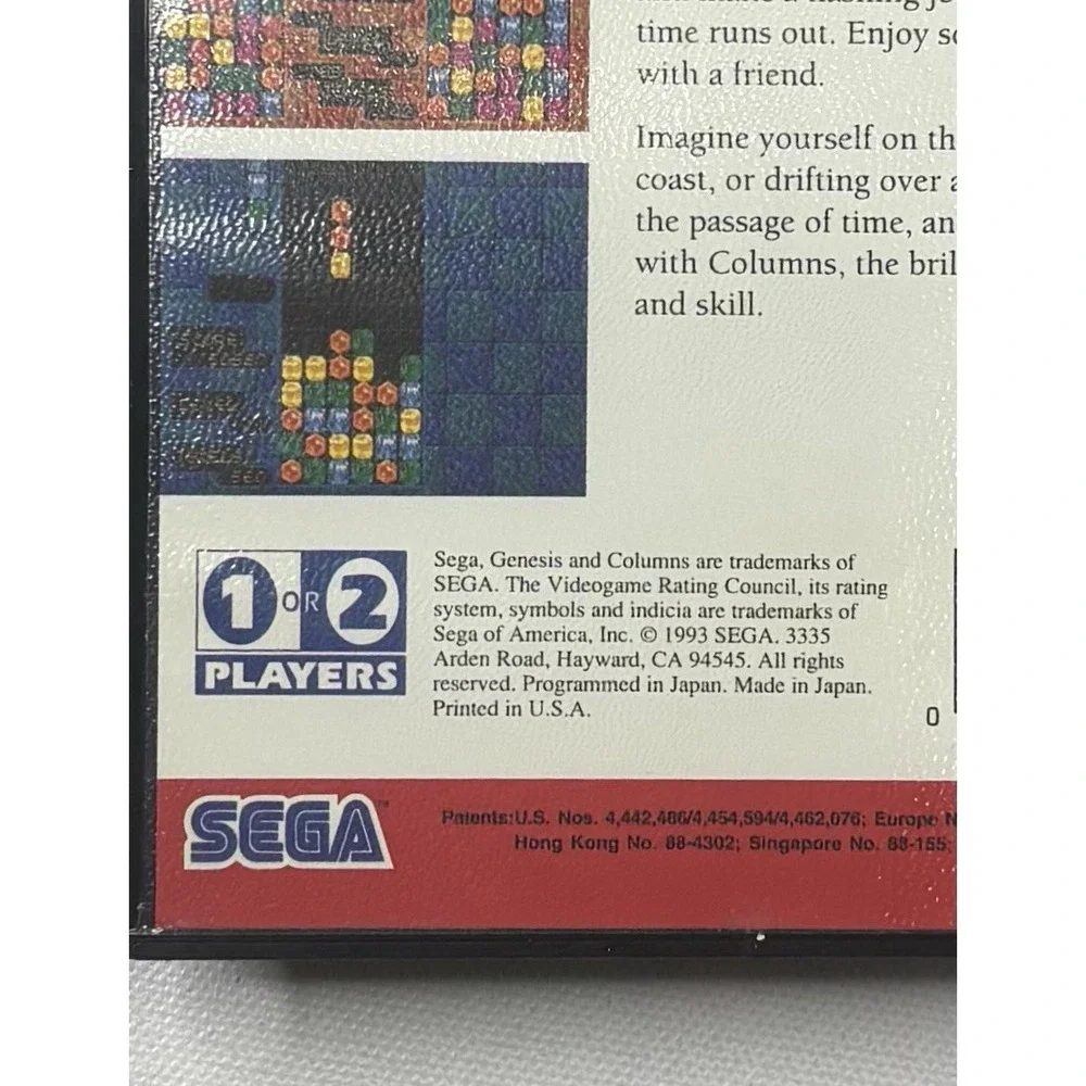 Columns Sega Genesis 1993 Video Game Vintage Sega Classic